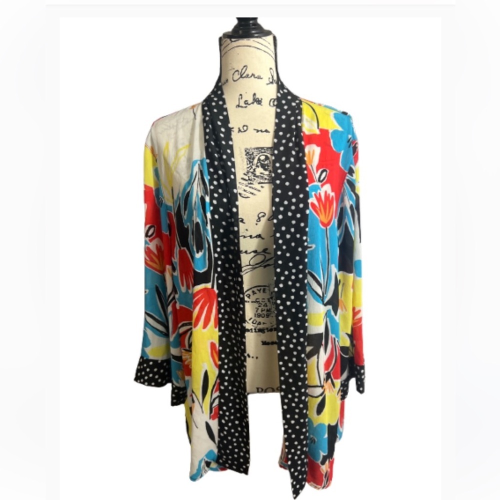 Multiples Vibrant Blue‎ and Black Polka Dot Open kimono jacket